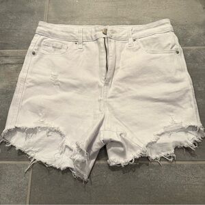 Risen White Denim Distressed Shorts